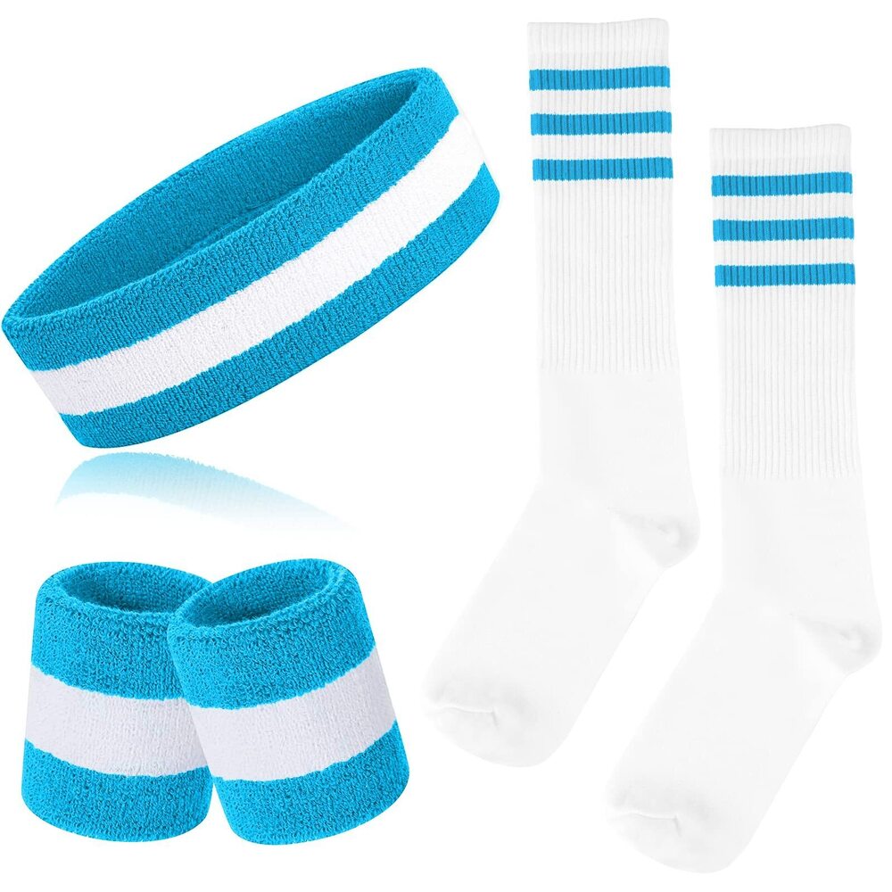 2889 5 Pieces Sweatbands Striped Socks Set Sports Headband